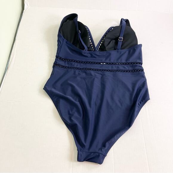 Swimsuits For All One Piece Lattice Plunge Swimsuit woman's size 18 Navy Blue - Picture 7 of 11